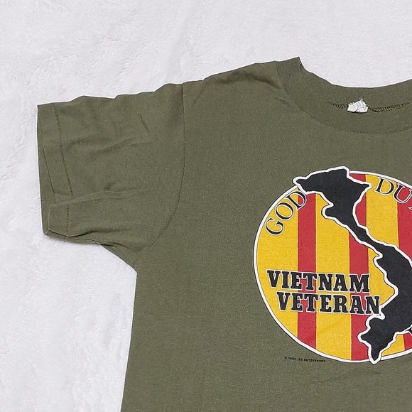 Vtg 1986 Vietnam Veteran Single Stitch Olive Green T-Shirt Size Large USA Made - Picture 2 of 11